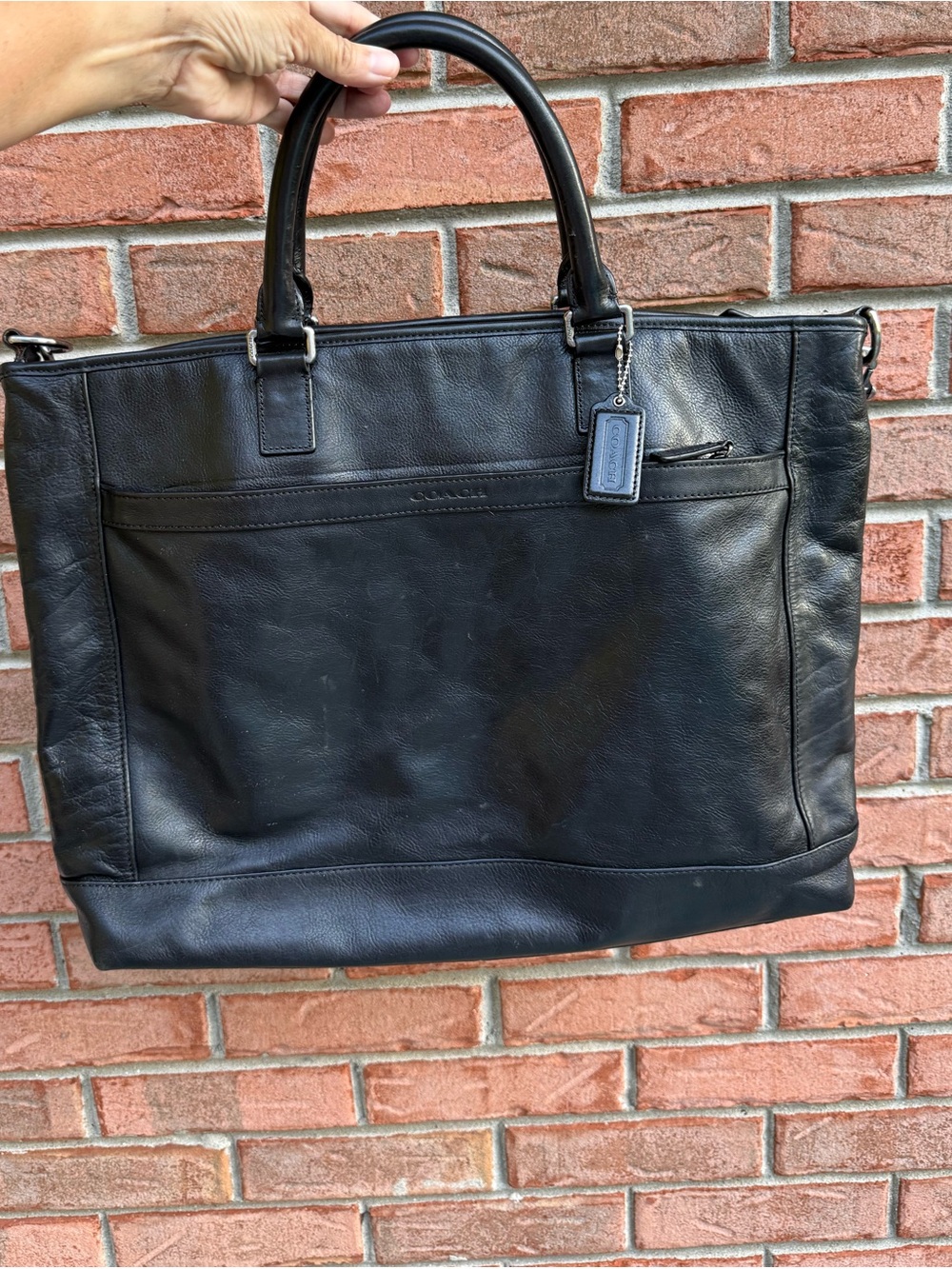 Coach black Camden Leather Business Tote, a versatile 2-way men's/unisex bag.